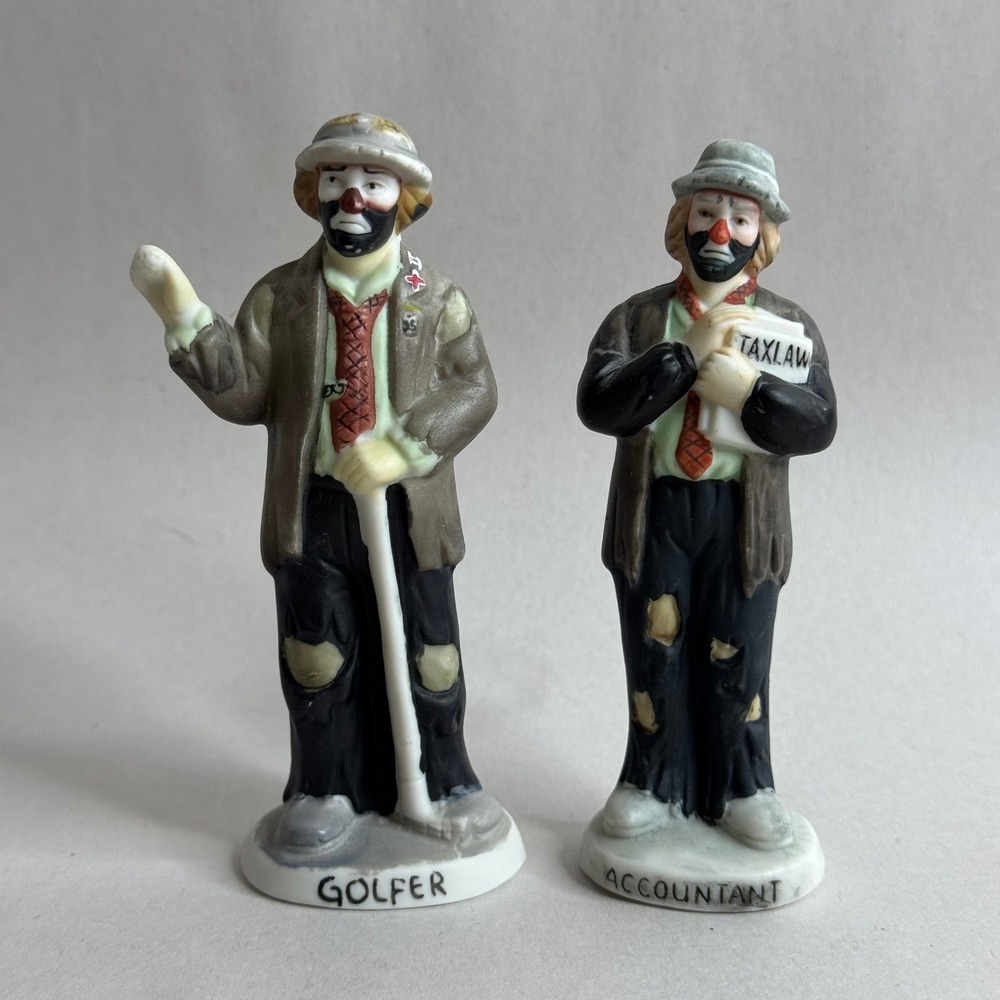 Emmett Kelly Jr Flambro Golfer and Accountant Clown Figurines Set of 2